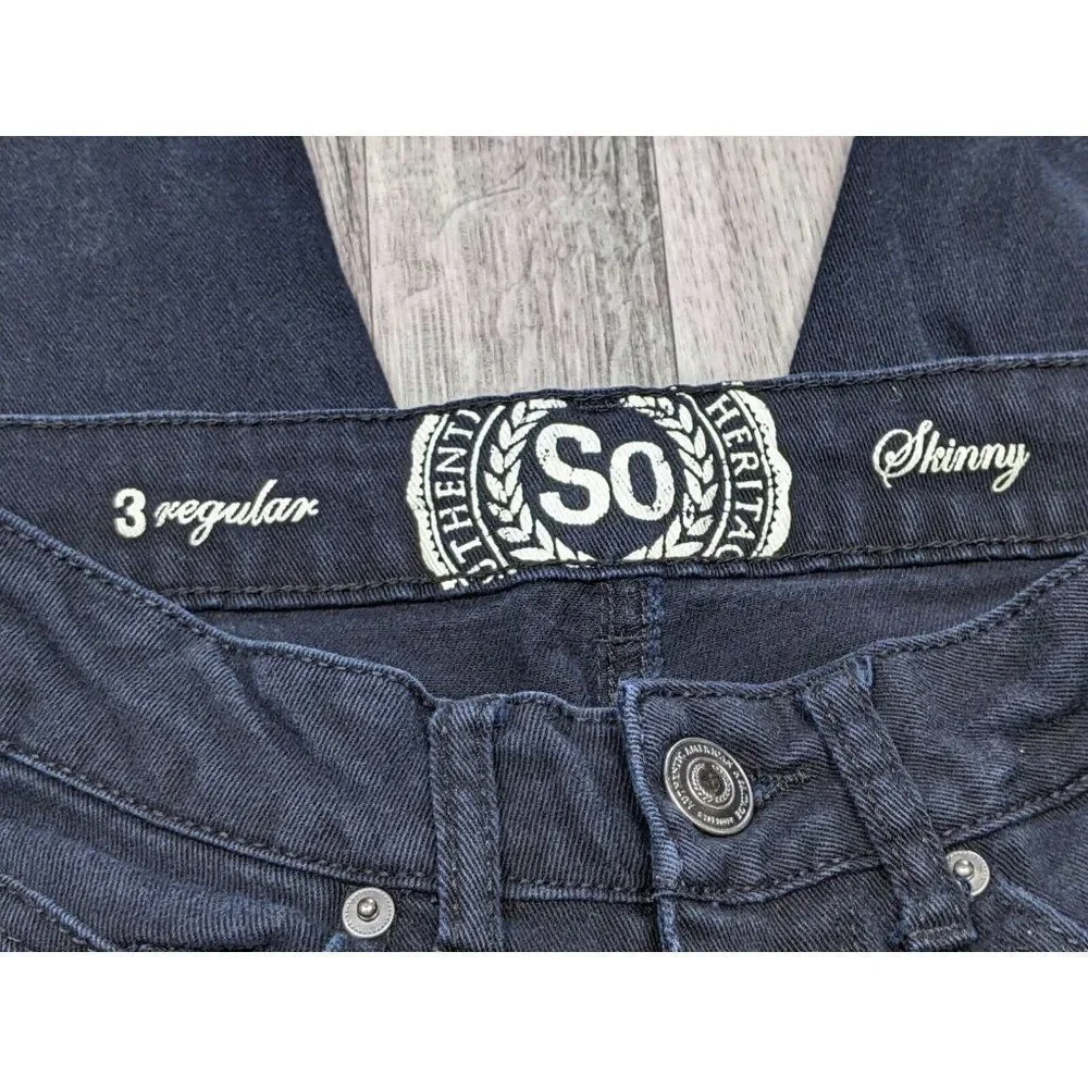 (3/$35) SO Juniors Size 3‎ Regular Skinny Embroidered Pockets Black Denim Jeans
